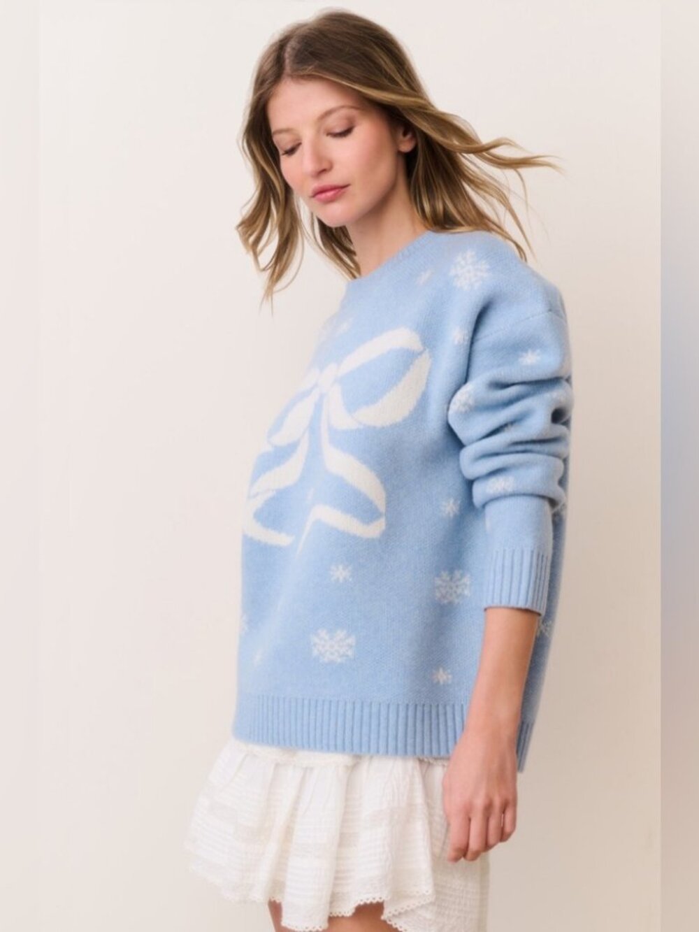 NWT LoveShackFancy Francie Wool Jacquard Pullover In Snowflake Blue, NEVER WORN